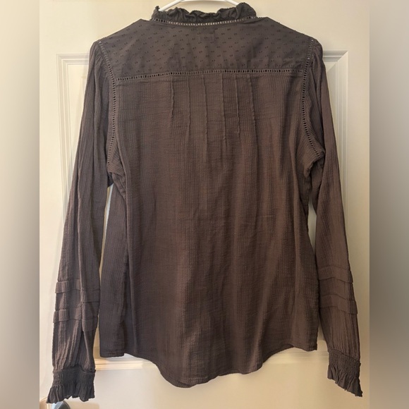 Faherty Willa Ruffled Boho 100% Organic Cotton Button Down Shirt, Charcoal, M - Picture 6 of 8